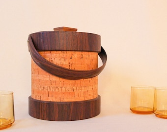 cubo de hielo de cuero y corcho de mediados del siglo danés decoración de barware atómico boho interior diseño cubos de hielo para bar