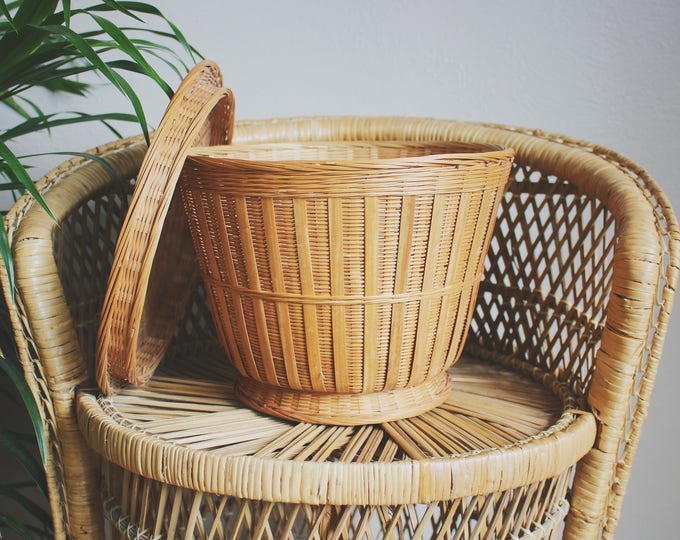 Chinese Wicker Basket With Lid Vintage Lidded Basket Bin Boho Etsy