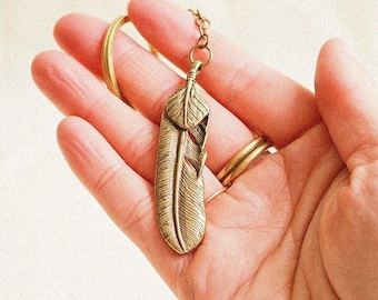 brass feather keychain charm angel signs good luck best friend keyring stocking stuffer secret santa gift ideas for men women boho BFF