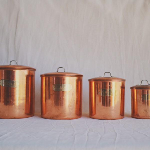 vintage copper canister set copper kitchen decor french country modern boho kitchen nesting canister set food storage containers tin