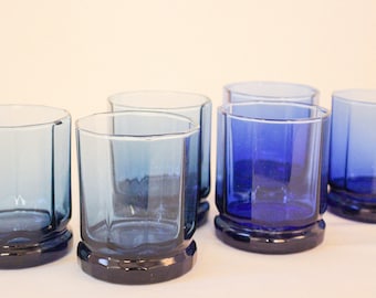 low ball glasses blue anchor hocking glasses vintage whiskey glasses depressionglass blue set of 6 mid century barware holiday glassware