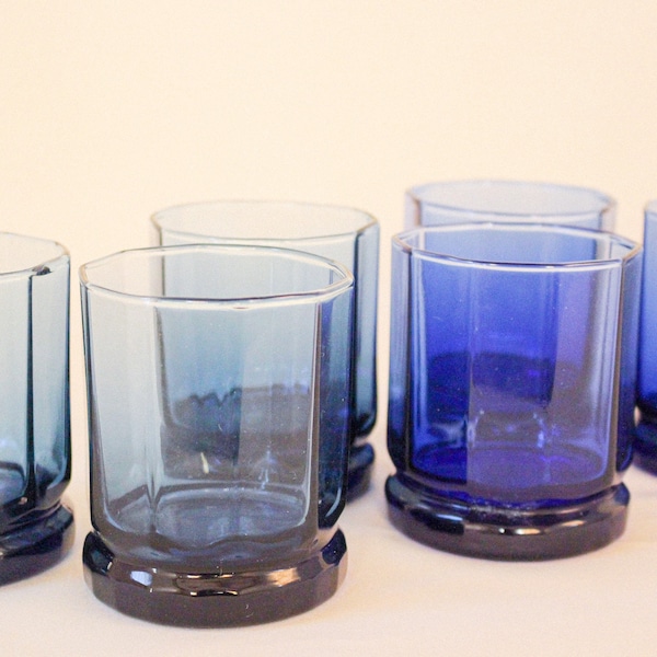 low ball glasses blue anchor hocking glasses vintage whiskey glasses depressionglass blue set of 6 mid century barware holiday glassware