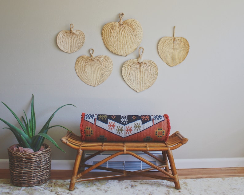 Rattan fan wall art large woven wall art palm leaf decor boho Etsy