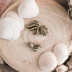 TWO vintage goldfish lucky charm, articulated koi fish jewelry, dainty tiny solid brass handmade pendant