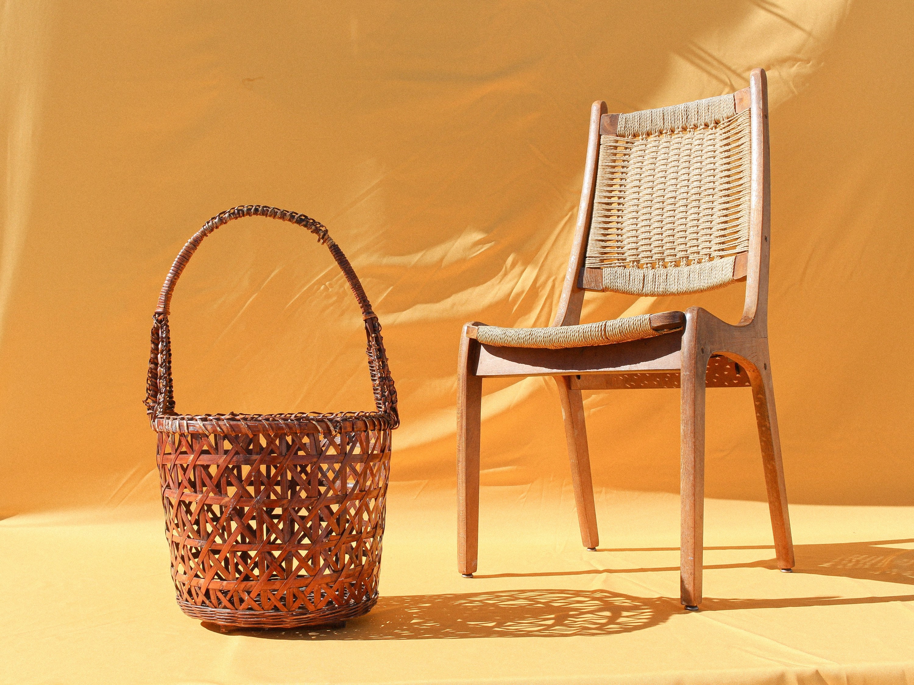 Large Floor Basket Vintage Open Weave Basket With Handle Etsy
