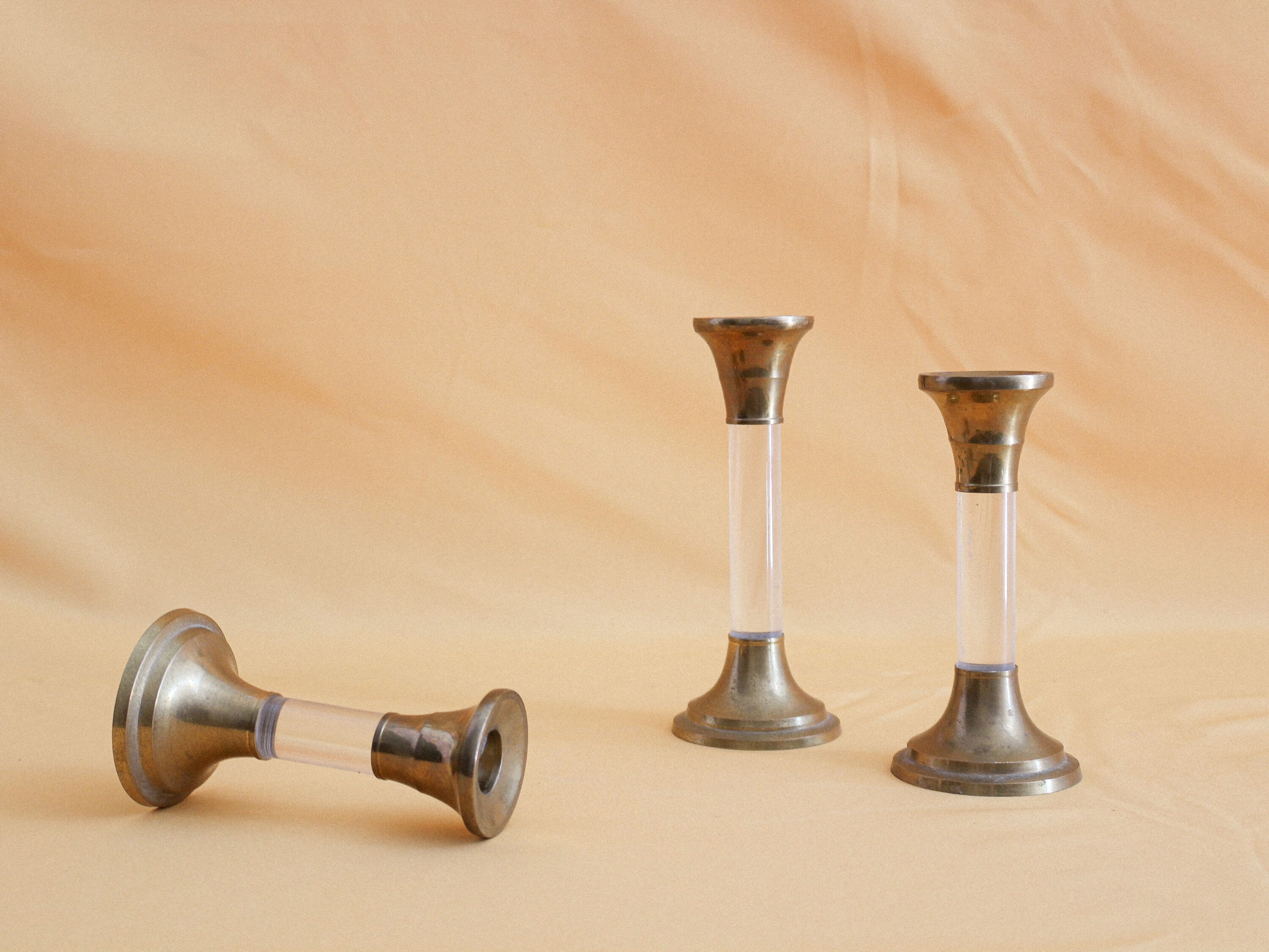 Brass Lucite Candle Holders Set of 3 Brass Candlestick Holders Etsy