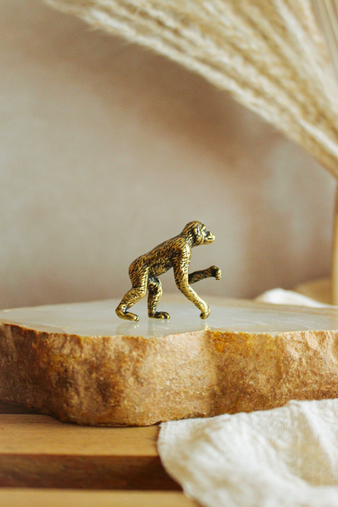 Mini Brass Monkey Figurine Jungle Animal Statue Safari Decor Etsy