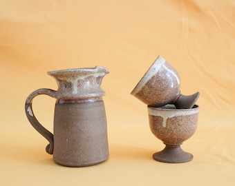 boho pottery mug and pitcher set speckled pottery pitcher and cups stoneware pottery pitcher wabi sabi pottery modern bohemian kitchen decor