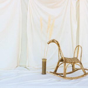 mid century rattan rocking horse Danish Scandinavian kids room wicker bohemian nursery decor rustic wabi sabi furniture photo prop portrait image 5