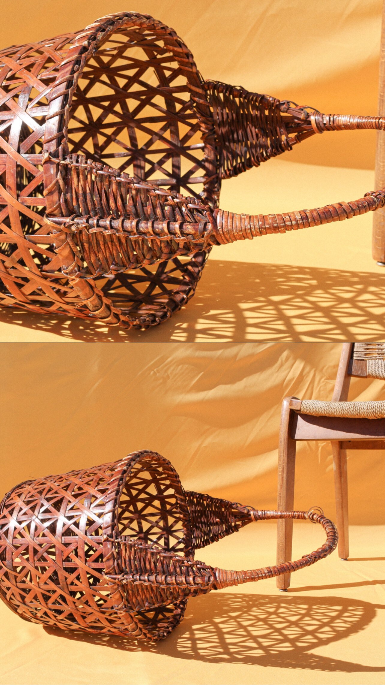 Cesta de suelo grande cesta de tejido abierto vintage con | Etsy