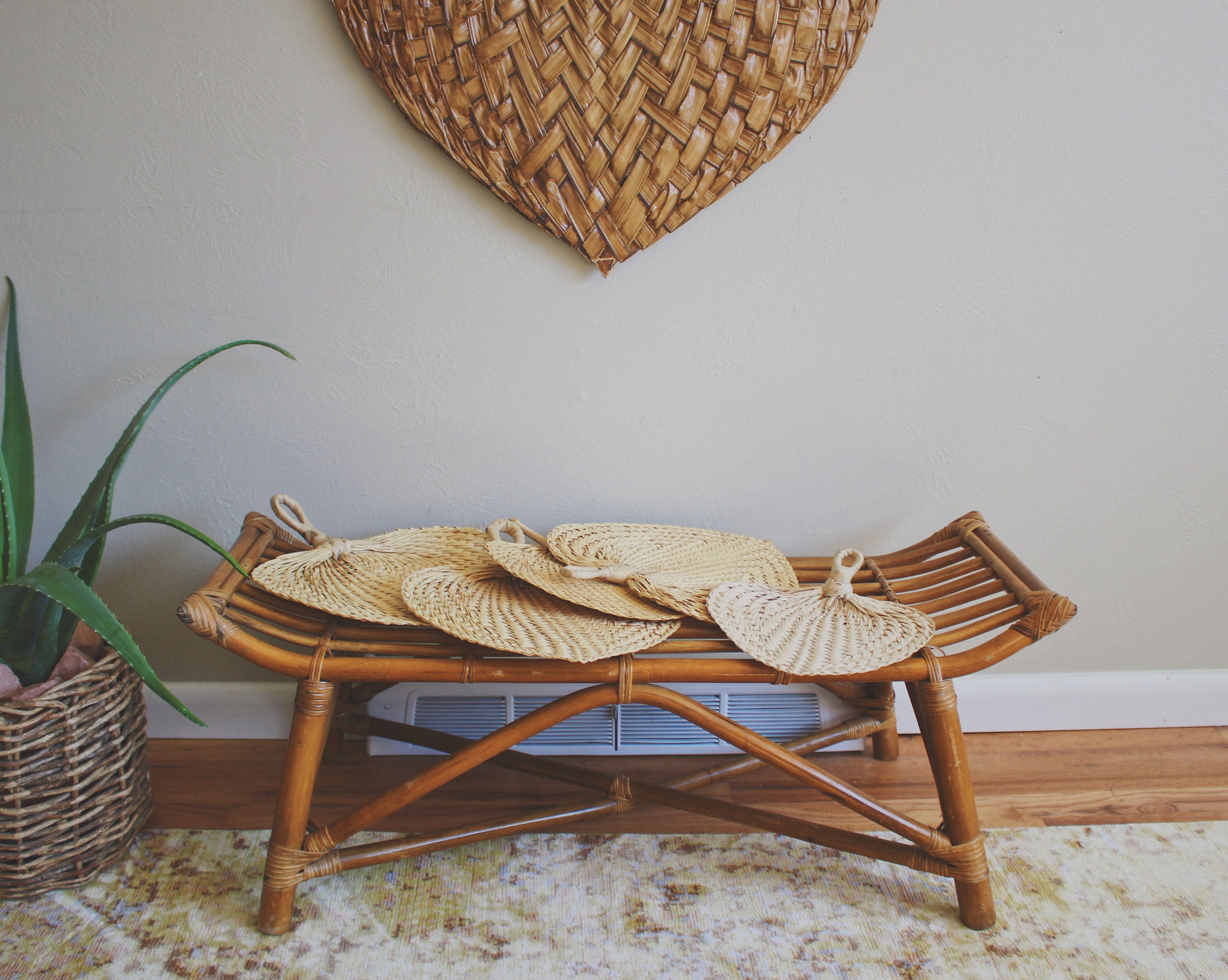 Rattan fan wall art large woven wall art palm leaf decor boho Etsy