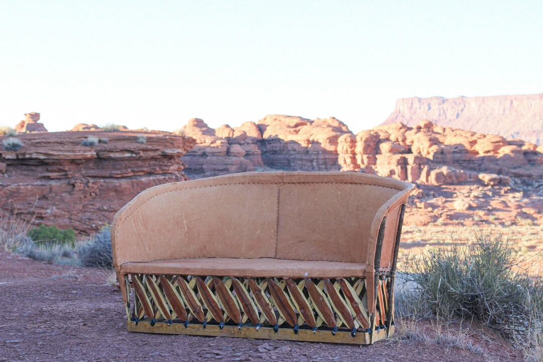 Vintage Rustic Mexican Equipale Sofa Southwest Furniture Leather Wood