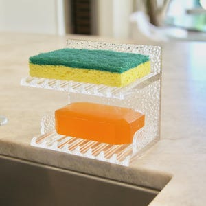 Aacrylic Double Shelves with drainage Sponge Holder, Soap Holder, Soap Dish, Soap Saver, Kitchen Bath Organizer rack for Sink, Bath, Shower image 6