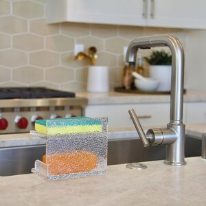 Aacrylic Double Shelves with drainage Sponge Holder, Soap Holder, Soap Dish, Soap Saver, Kitchen Bath Organizer rack for Sink, Bath, Shower image 7