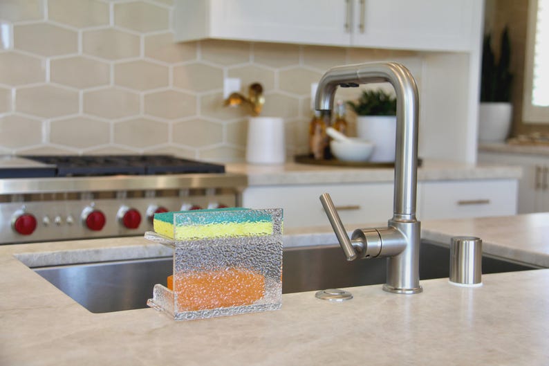 Aacrylic Double Shelves with drainage Sponge Holder, Soap Holder, Soap Dish, Soap Saver, Kitchen Bath Organizer rack for Sink, Bath, Shower image 7