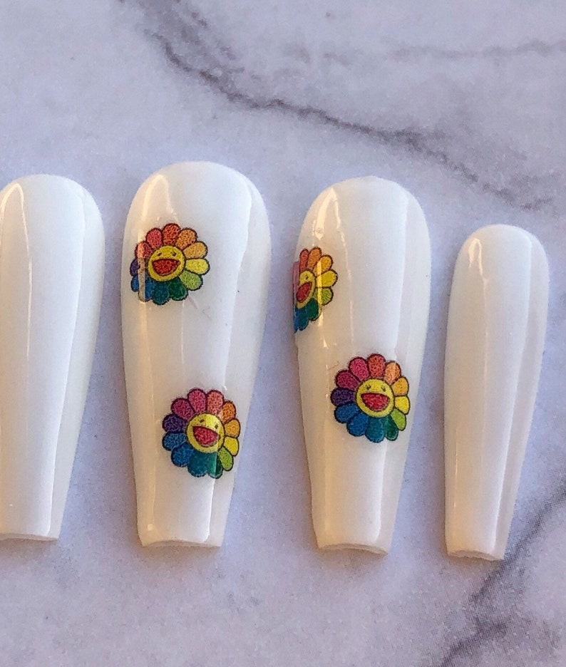 20 Pcs Takashi Murakami Flower Nail Decals Water Nail