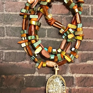 Women’s single strand multi colored long boho handmade necklace with pendant one of a kind gift