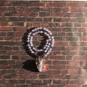 Women’s single strand beaded boho statement necklace with a lovely amethyst triangle pendant. Jewelry handmade fashion accessory gift