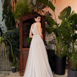 Pearl wedding dress. Fairy wedding dress. Bohemian wedding dress. V neckline image 6