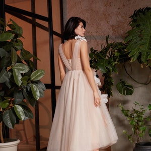 Blush Pink tea length wedding dress. Fairy floral prom dress. Beach wedding dress. Terracotta wedding. image 5