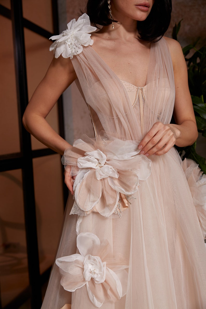 Blush Pink tea length wedding dress. Fairy floral prom dress. Beach wedding dress. Terracotta wedding. image 3