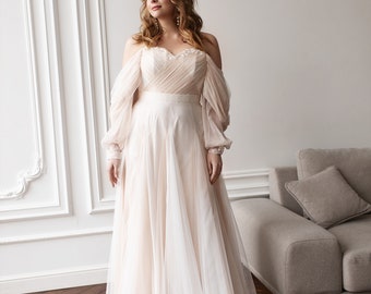 Overbust corset modest wedding gown, off the shoulder bridal gown, custom sweetheart wedding dress