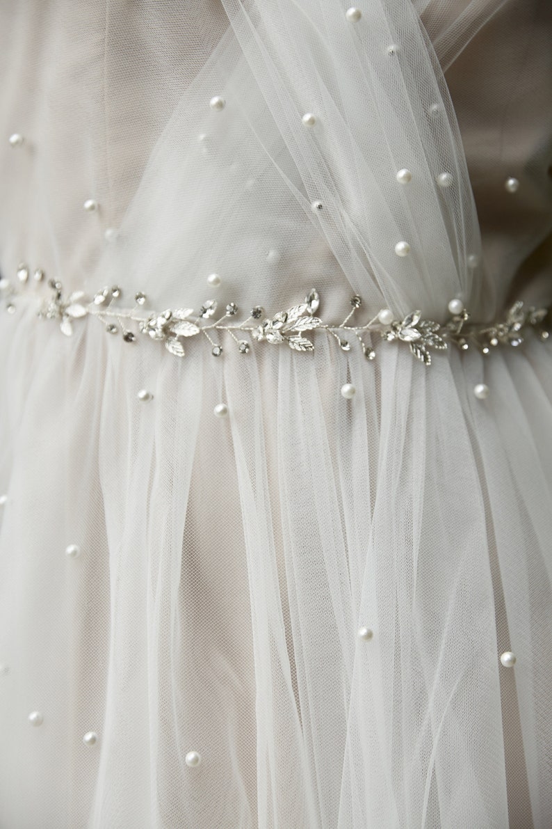 Pearl wedding dress. Fairy wedding dress. Bohemian wedding dress. V neckline image 5