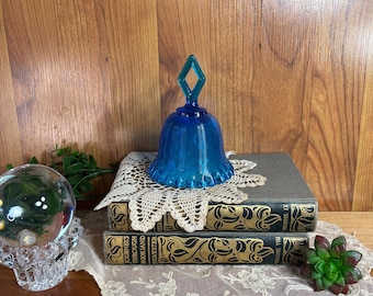Vintage Fenton Blue Glass Bell Diamond Optic Ruffled