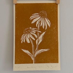 Original limited edition Black-Eyed Susan inspired linocut block print - floral art