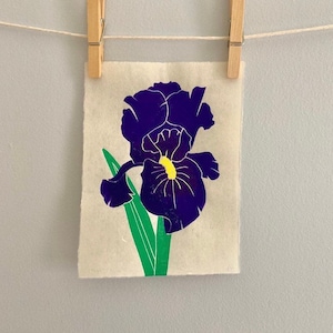 Purple Iris Flower Art - Hand-Pressed Original Limited Edition Linocut Print