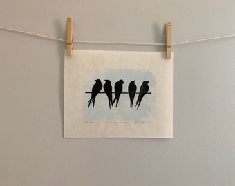 Barn Swallow Bird Linocut Print - Handmade, Original Hand-Pressed Art