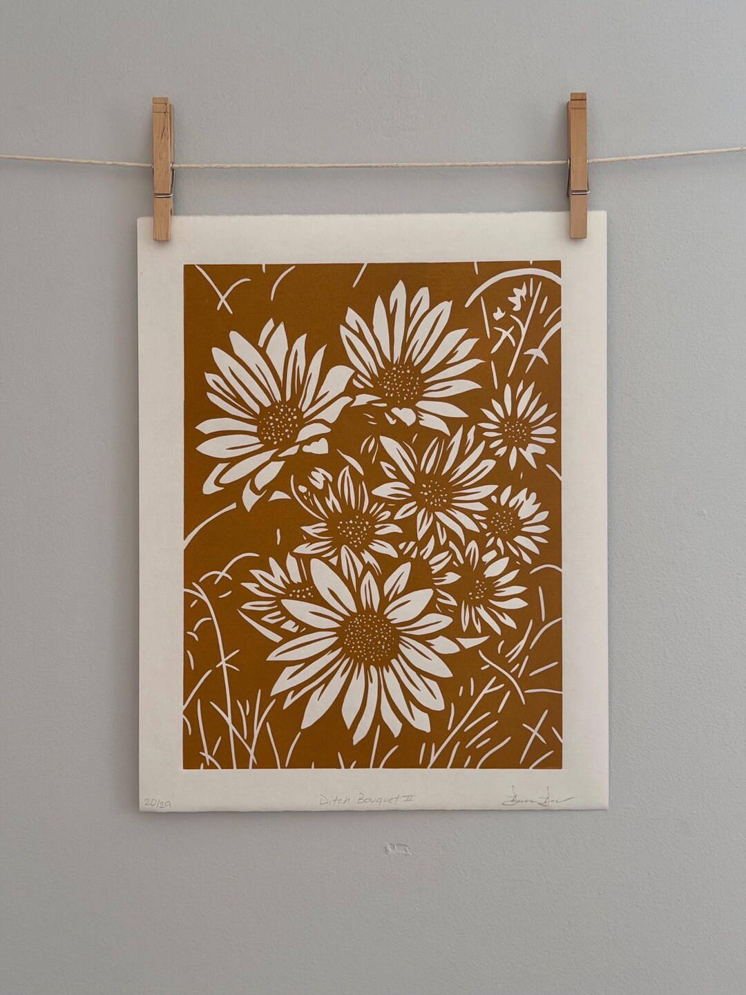 Original Hand-pressed Limited Edition Sunflower Linocut Print ...