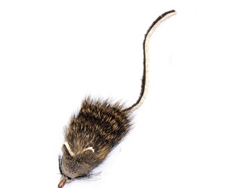 Cat Toy Natural Deer Hair Rat / Rattie Leather/Hide Ears and Tail - Fun Rat like Teaser Wand / Pole Attachment / Refill
