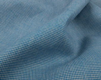 Linen | Fabric | Linen Fabric By The Yard | Linen Cloth | Linen Fabric | Textile Fabric | Woven Fabric | Natural Fabric | Small Blue Check