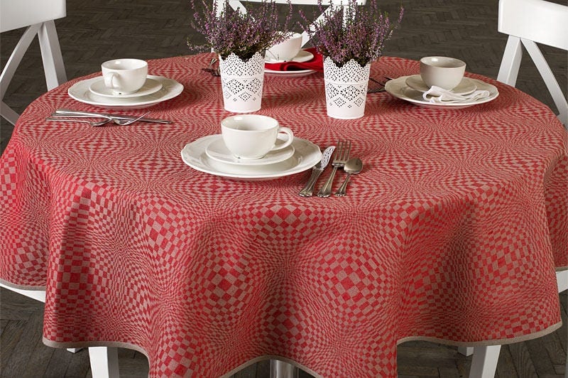 Round Tablecloth Red Tablecloth Linen Tablecloth Table Etsy