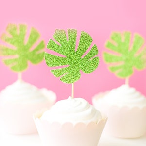 Palm Leaf Cupcake Toppers - Monstera Leaf - Tropical Party Decor - Palm Frond - Tropical Cupcake Toppers - Summer Party - Flamingo Party