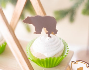 Bear Cupcake Toppers, One Happy Camper Birthday, Camping Birthday, Lumberjack Birthday, Woodland Bear Cupcake Toppers, Bear Birthday Party