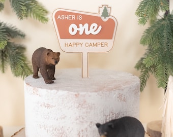Personalized Campsite First Birthday Cake Topper, National Park Theme