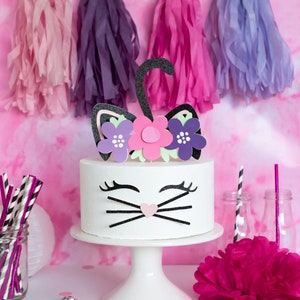 Kitty Cat Cake Topper - Kitty Cat Party - Kitty Cat Flower Crown  - Kitty Party Decorations - Meow Party - Cat Cake Topper