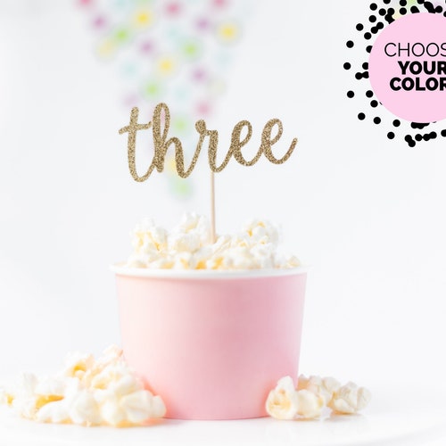 Three Cupcake Toppers Third Birthday Party Decorations 3rd Etsy