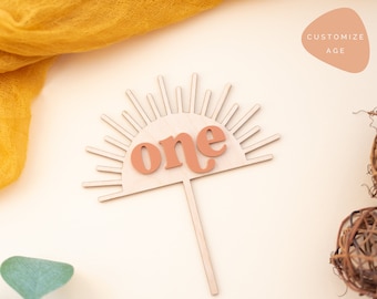 Sun Cake Topper, Boho Sun Cake Topper, First Trip Around The Sun Birthday, Boho 1st Birthday, Boho Rainbow Party, Boho Birthday Cake Topper