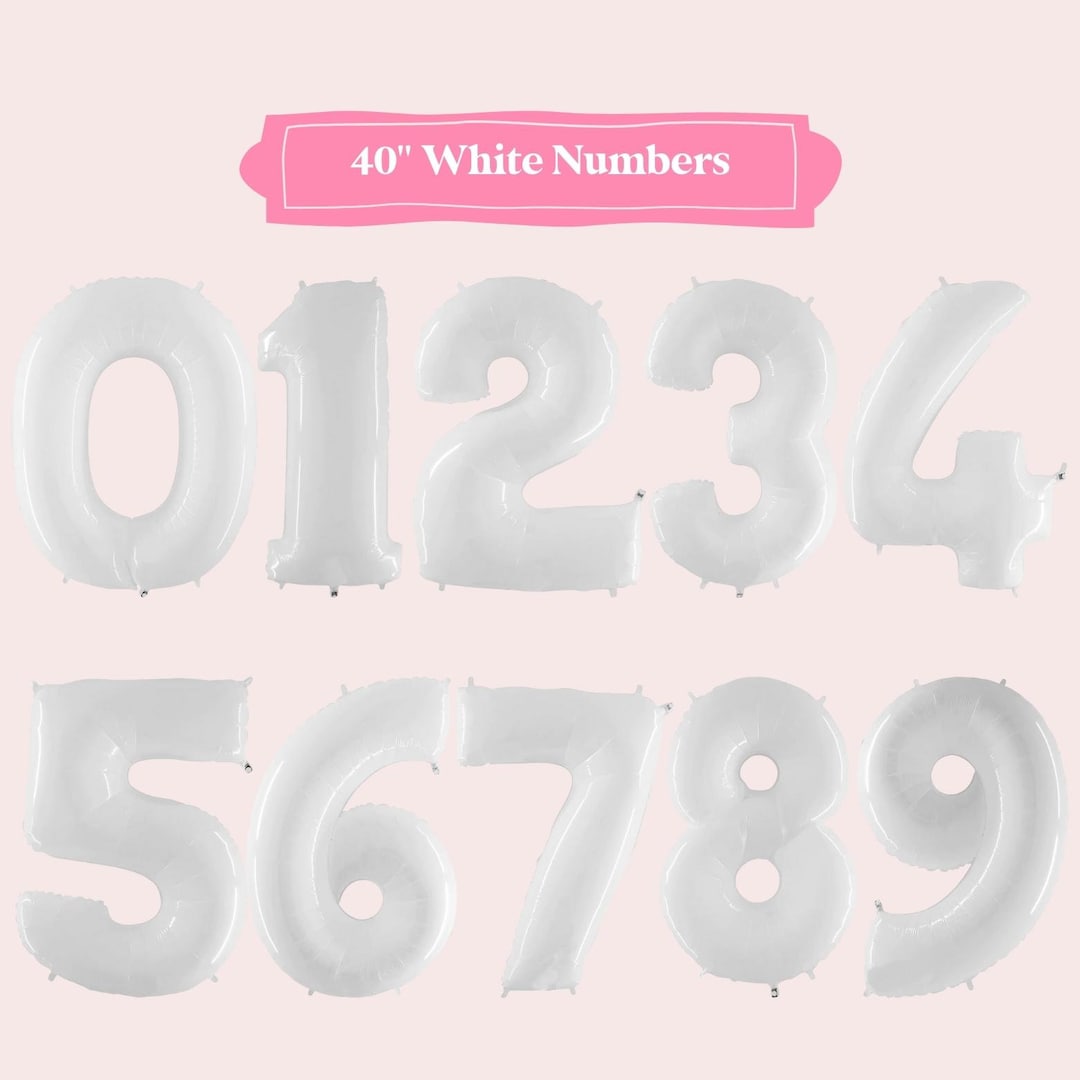 White Jumbo Number Balloons, Big Number Balloons, Giant Number Balloons