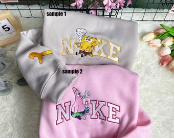 Hanmade SpongeBob x Patrick Embroidered Sweatshirt, Couple custom Matching Sweater, gift trendy