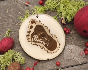 Bigfoot Footprint Ornament | Believe in Sasquatch Decor | Cryptid Aspen Wood Ornament