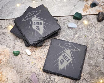 Area 51 Slate Coasters: UFO Sighting Drink Coasters