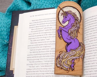 Hand-Painted Unicorn Cherry Wood Bookmark: Handcrafted Fairytale Gift for Fantasy and Mythology Lovers