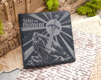 Excalibur Sword Slate Coaster - Arthurian Legend - 'Seize the Moment' - Set of 1, 2, or 4