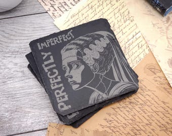 Bride of Frankenstein Slate Coaster: "Perfectly Imperfect" Horror Decor