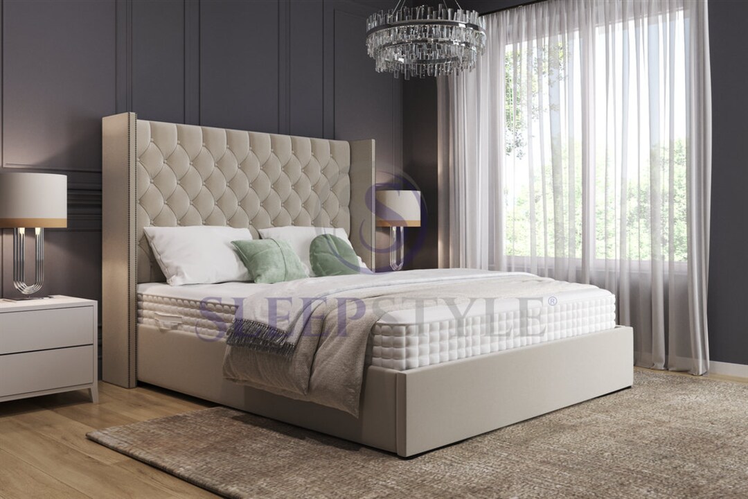 Olivia Winged Chesterfield Bed Frame - Wing Back Beds - Etsy UK