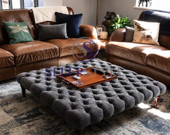 NEW Various Sizes Chesterfield Upholstered Footstool - Coffee Table - Available In Various Colors & Fabrics